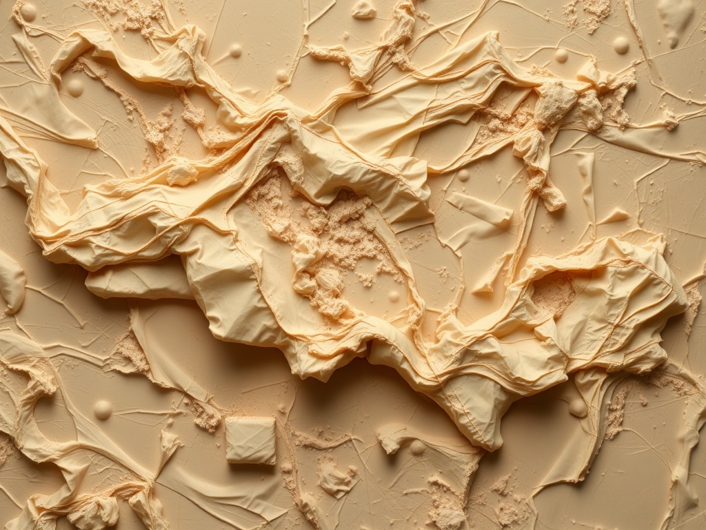 Текстура светло-бежевая, с волнистыми и рваными формами, создающими интересный визуальный эффект.